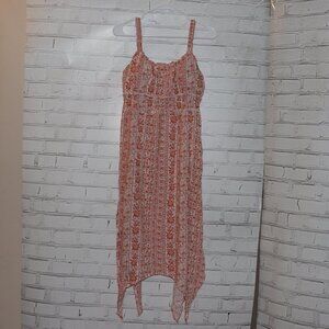 🌼 No Boundaries Sleeveless Dress · Size Large · Orange & White Floral Stripe